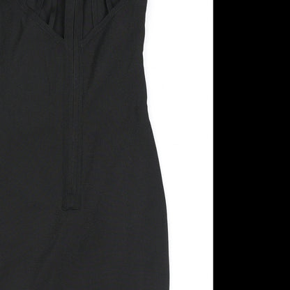 Love & Other Things Womens Black Polyester Bodycon Size S Scoop Neck Zip