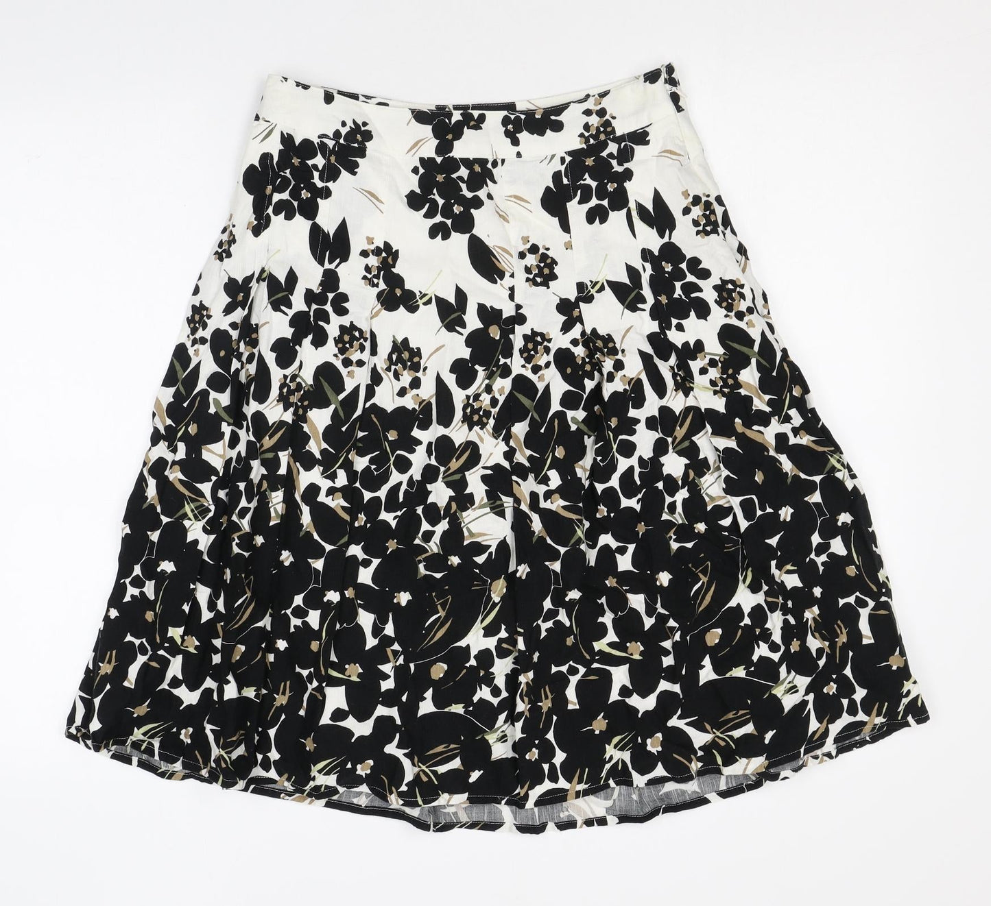 Maine Womens Ivory Floral Cotton Flare Skirt Size 8 Zip