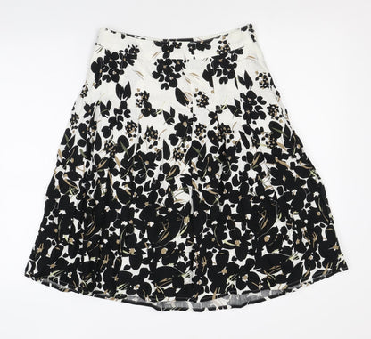 Maine Womens Ivory Floral Cotton Flare Skirt Size 8 Zip