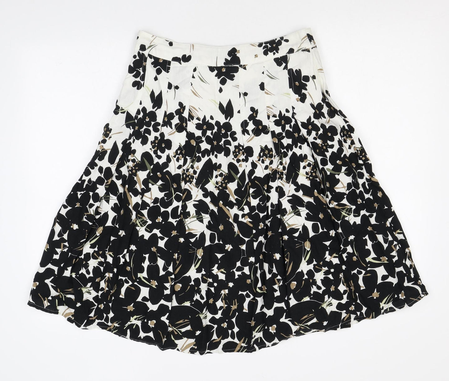 Maine Womens Ivory Floral Cotton Flare Skirt Size 8 Zip