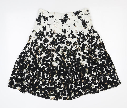 Maine Womens Ivory Floral Cotton Flare Skirt Size 8 Zip