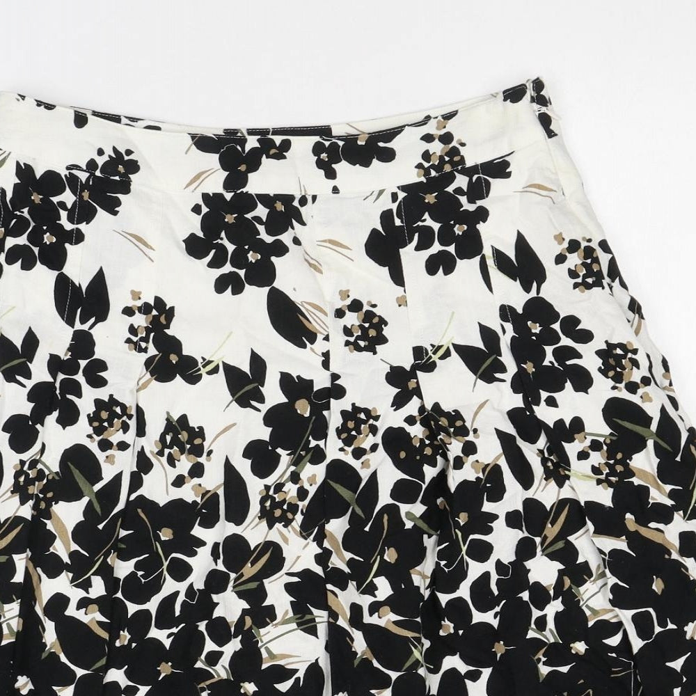 Maine Womens Ivory Floral Cotton Flare Skirt Size 8 Zip