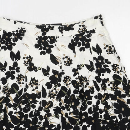 Maine Womens Ivory Floral Cotton Flare Skirt Size 8 Zip