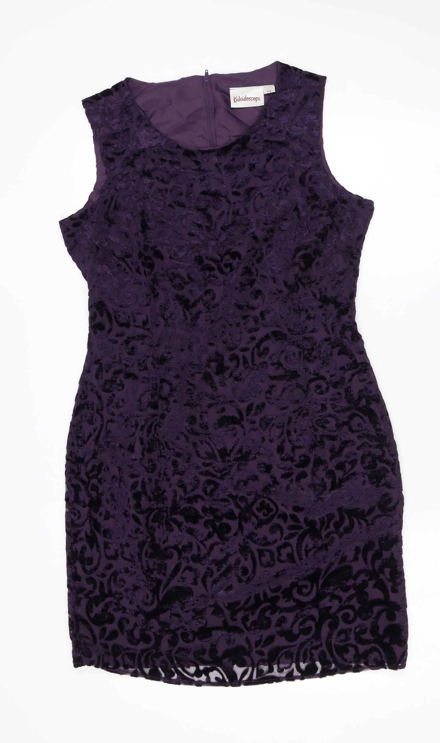 Kaleidoscope Womens Purple Paisley Viscose Pencil Dress Size 12 Scoop Neck Zip