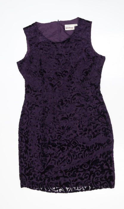 Kaleidoscope Womens Purple Paisley Viscose Pencil Dress Size 12 Scoop Neck Zip