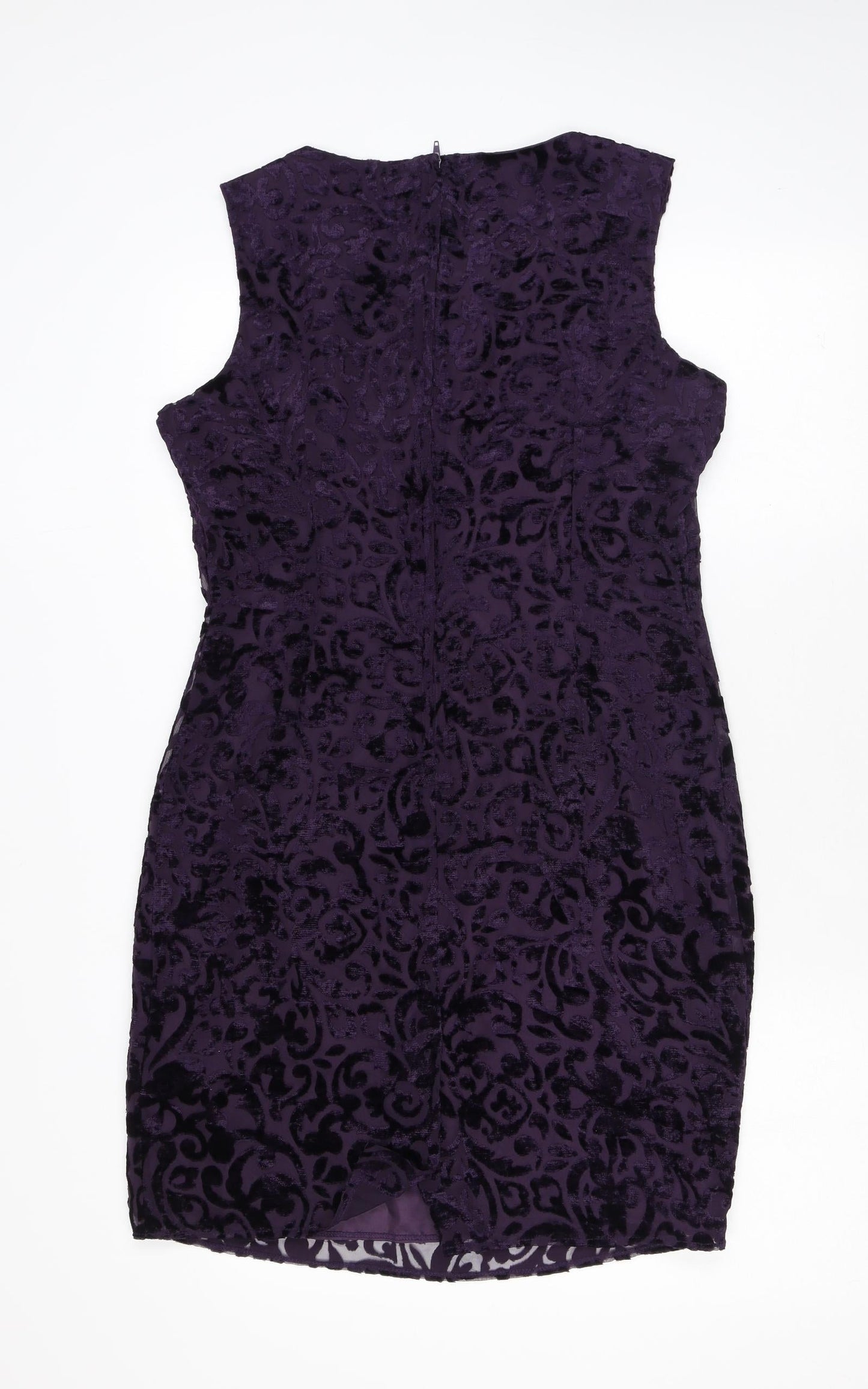 Kaleidoscope Womens Purple Paisley Viscose Pencil Dress Size 12 Scoop Neck Zip