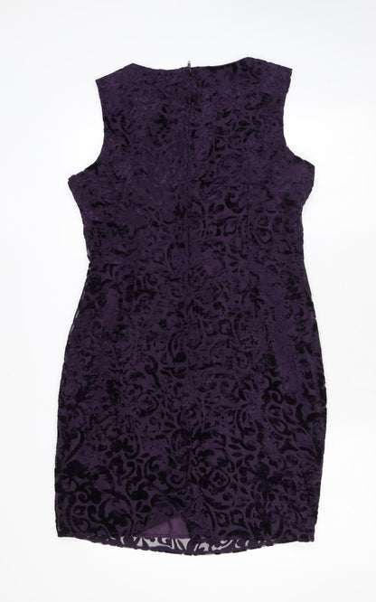 Kaleidoscope Womens Purple Paisley Viscose Pencil Dress Size 12 Scoop Neck Zip
