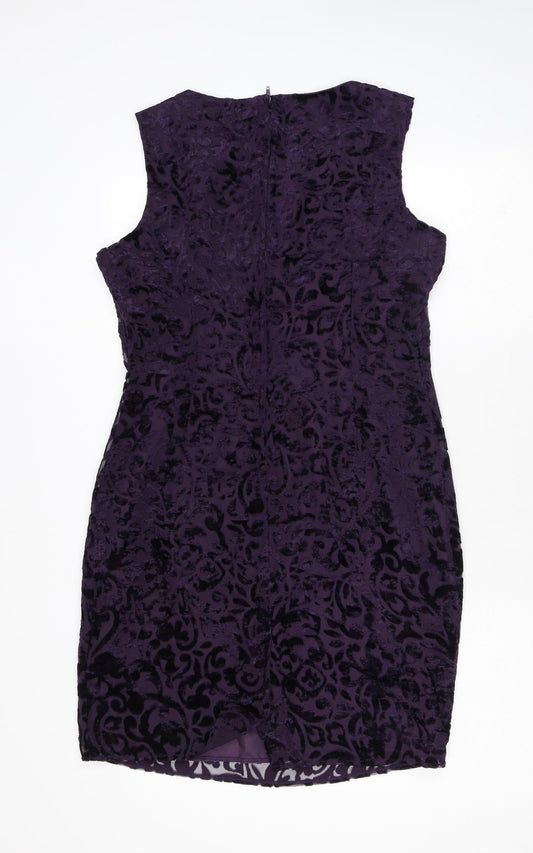 Kaleidoscope Womens Purple Paisley Viscose Pencil Dress Size 12 Scoop Neck Zip