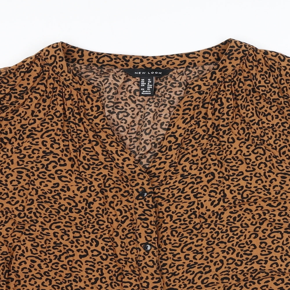 Womens UK Size 12 New Look Brown Basic Button-Up