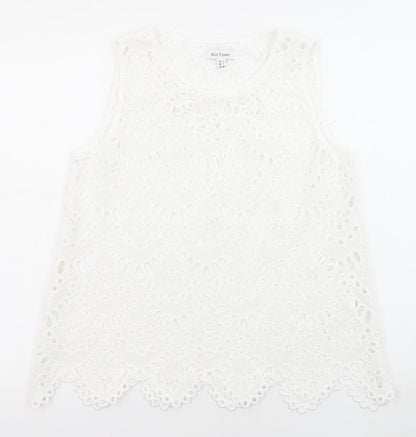 Additional front view of Wild Flower women’s white polyester basic blouse, size L, crew neck - gemstones