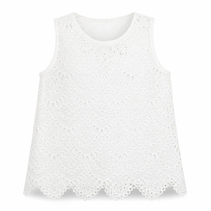 Front view of Wild Flower women’s white polyester basic blouse, size L, crew neck - gemstones
