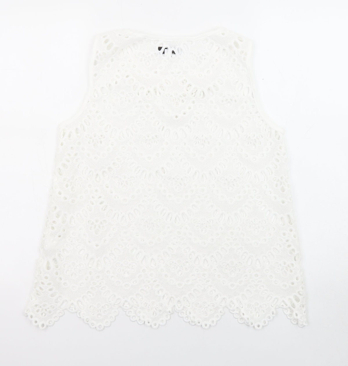 Back view of Wild Flower women’s white polyester basic blouse, size L, crew neck - gemstones