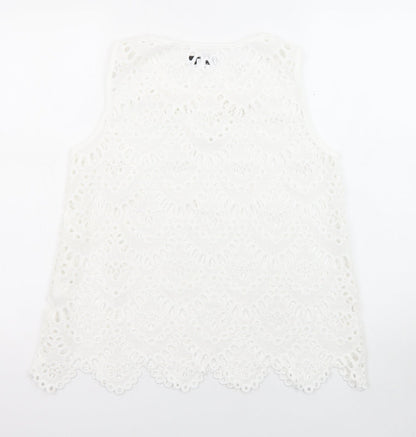 Back view of Wild Flower women’s white polyester basic blouse, size L, crew neck - gemstones