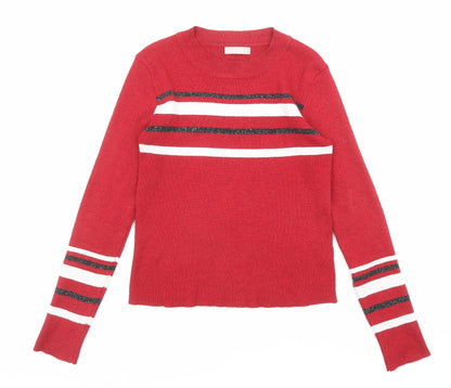 Luc-ce Womens Red Round Neck Striped Viscose Pullover Jumper Size M - Size M-L