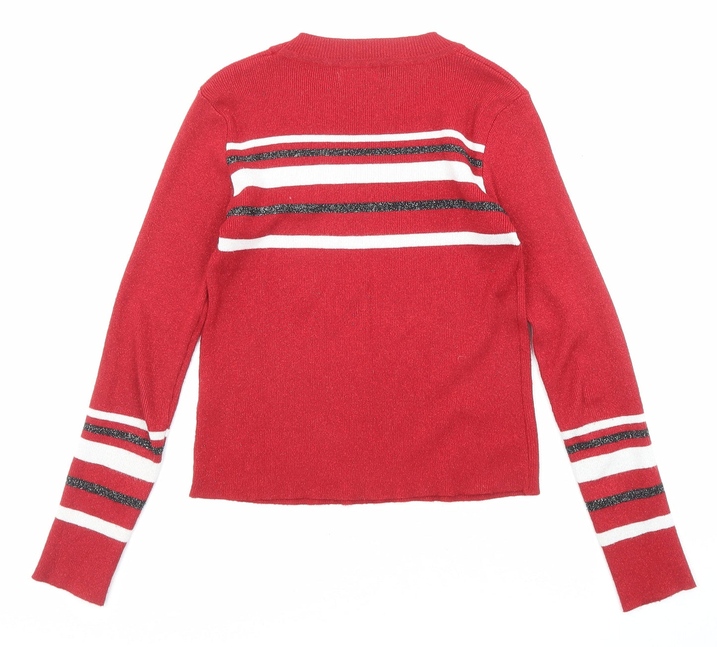 Luc-ce Womens Red Round Neck Striped Viscose Pullover Jumper Size M - Size M-L