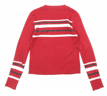 Luc-ce Womens Red Round Neck Striped Viscose Pullover Jumper Size M - Size M-L