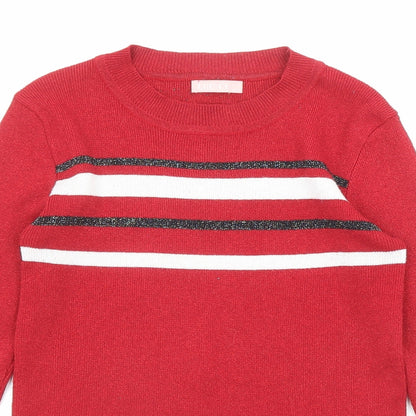 Luc-ce Womens Red Round Neck Striped Viscose Pullover Jumper Size M - Size M-L