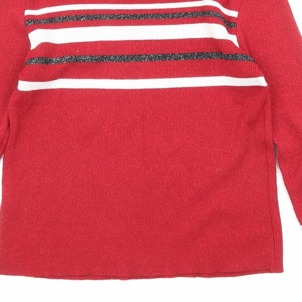 Luc-ce Womens Red Round Neck Striped Viscose Pullover Jumper Size M - Size M-L