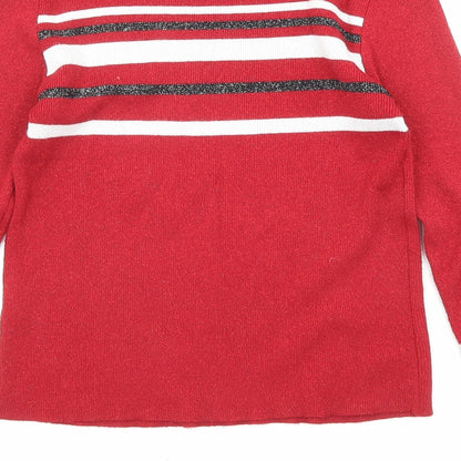 Luc-ce Womens Red Round Neck Striped Viscose Pullover Jumper Size M - Size M-L