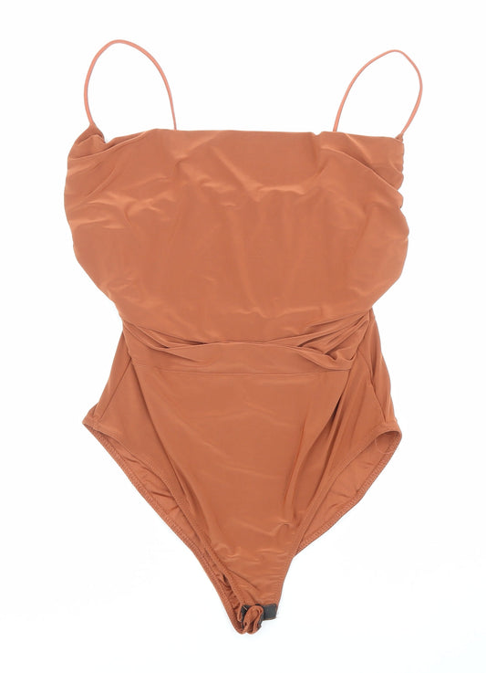 Nasty Gal Womens Brown Polyester Bodysuit One-Piece Size 8 Snap