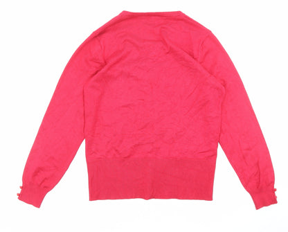 //text.. Womens Pink Scoop Neck Viscose Cardigan Jumper Size M