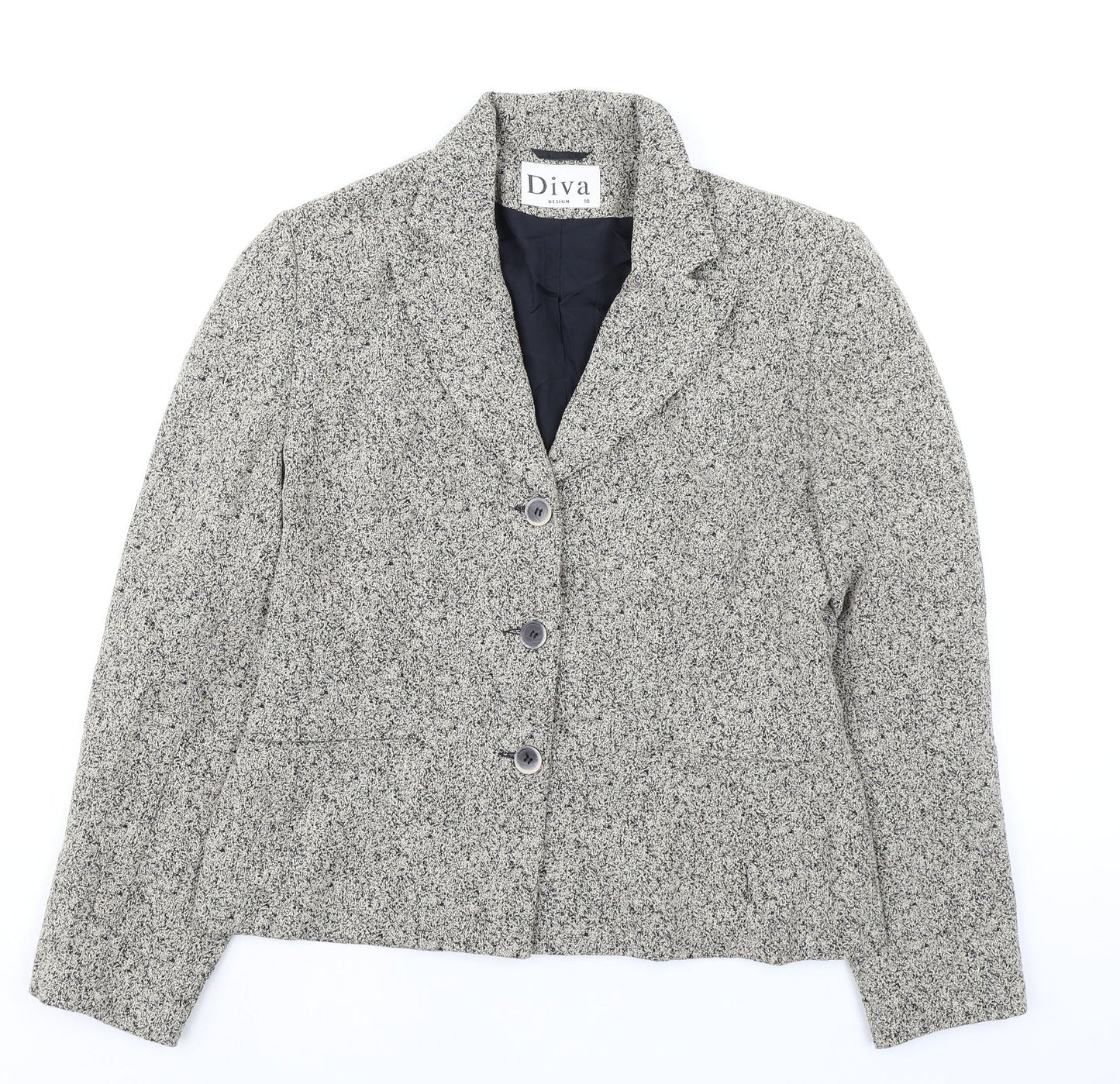 Diva Womens Grey Jacket Blazer Size 10 Button - Textured