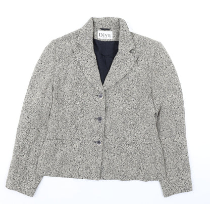 Diva Womens Grey Jacket Blazer Size 10 Button - Textured