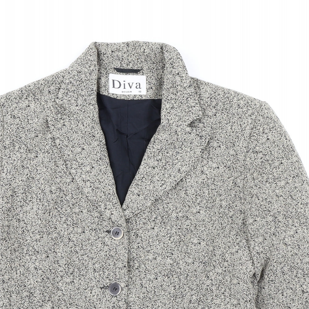 Diva Womens Grey Jacket Blazer Size 10 Button - Textured