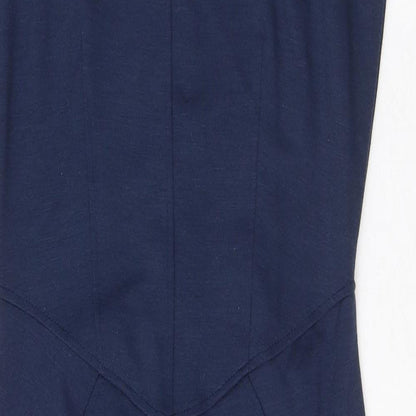 Closet Womens Blue Polyester Pencil Dress Size 10 Boat Neck Zip - Puff Shoulder