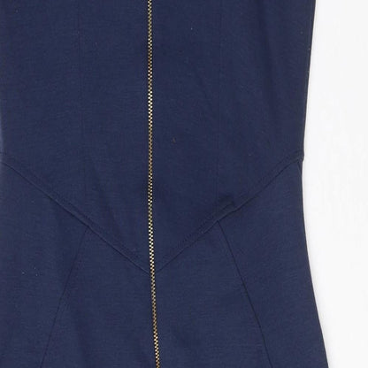 Closet Womens Blue Polyester Pencil Dress Size 10 Boat Neck Zip - Puff Shoulder