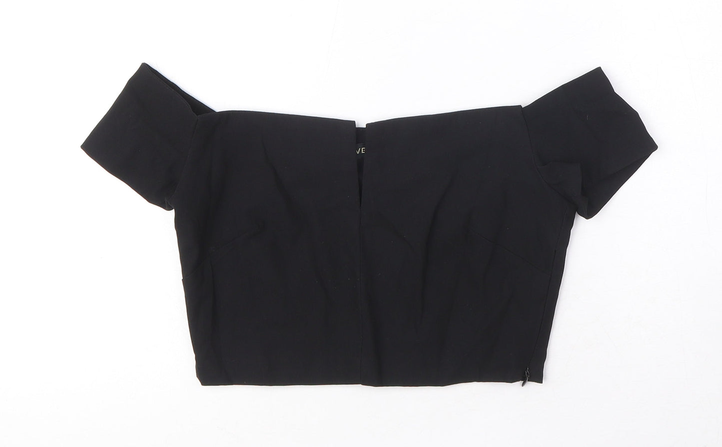 Vesper Womens Black Viscose Cropped T-Shirt Size 10 Off the Shoulder - V cut out detail