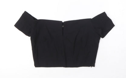 Vesper Womens Black Viscose Cropped T-Shirt Size 10 Off the Shoulder - V cut out detail