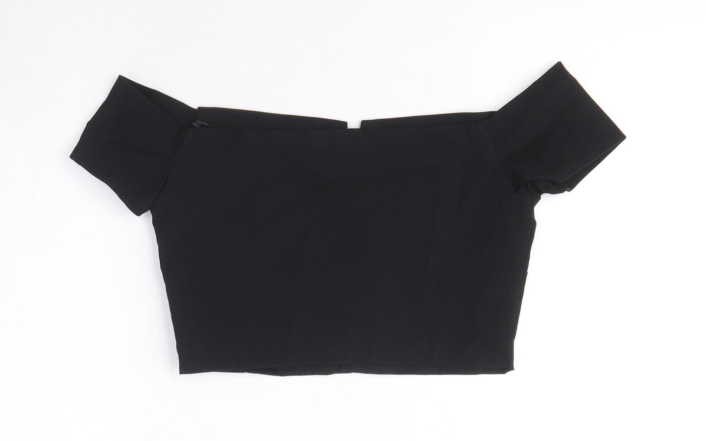 Vesper Womens Black Viscose Cropped T-Shirt Size 10 Off the Shoulder - V cut out detail