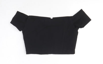 Vesper Womens Black Viscose Cropped T-Shirt Size 10 Off the Shoulder - V cut out detail