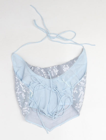 Womens UK Size 10 ASOS Blue Cropped Blouse