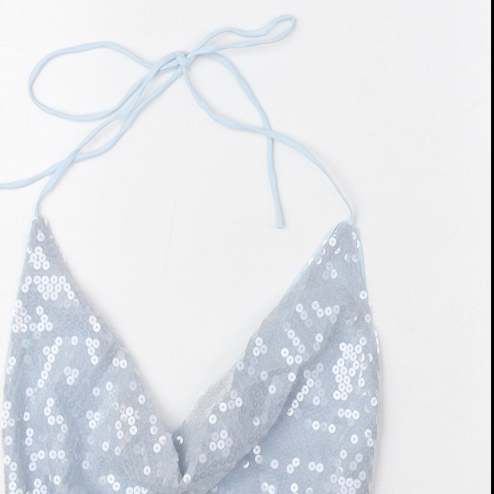 Womens UK Size 10 ASOS Blue Cropped Blouse