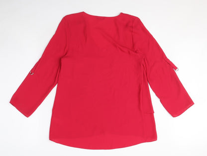 M&Co Womens Pink Polyester Basic Blouse Size 8 V-Neck - Buckle Detail