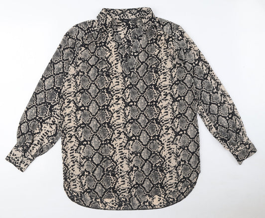 M&Co Womens Beige Animal Print Polyester Basic Blouse Size 10 Collared - Snake Print