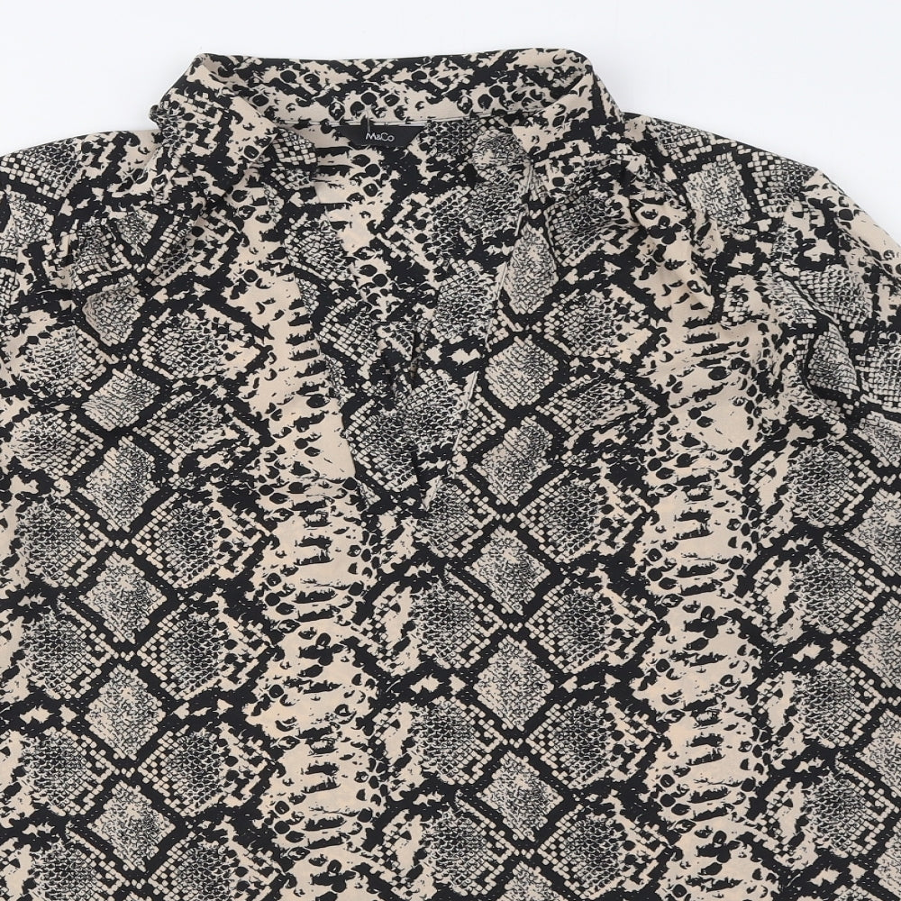 M&Co Womens Beige Animal Print Polyester Basic Blouse Size 10 Collared - Snake Print