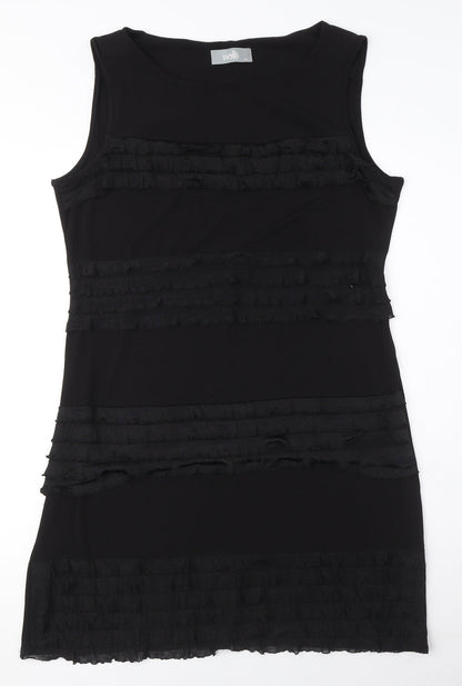 Wallis Womens Black Polyester A-Line Size 14 Boat Neck Pullover - Ruffle Detail
