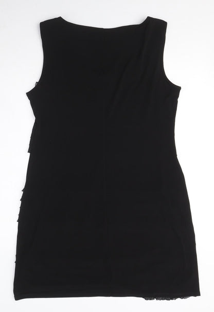 Wallis Womens Black Polyester A-Line Size 14 Boat Neck Pullover - Ruffle Detail
