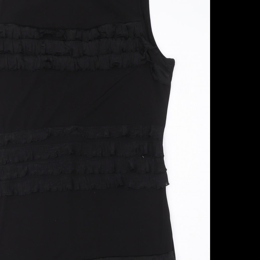 Wallis Womens Black Polyester A-Line Size 14 Boat Neck Pullover - Ruffle Detail