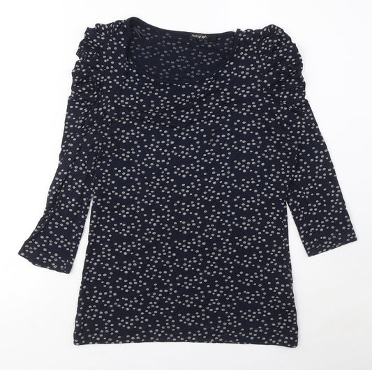 Autograph Womens Blue Geometric Viscose Basic T-Shirt Size 8 Round Neck - Circle pattern