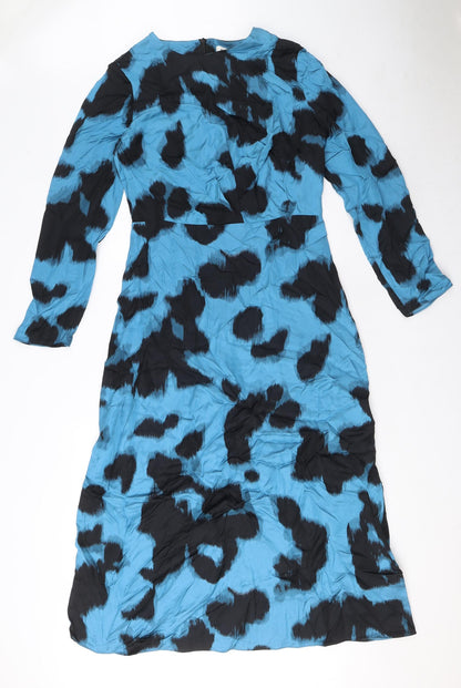 Autograph Womens Blue Geometric Viscose A-Line Size 10 Round Neck Zip