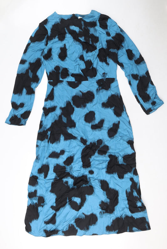 Autograph Womens Blue Geometric Viscose A-Line Size 10 Round Neck Zip