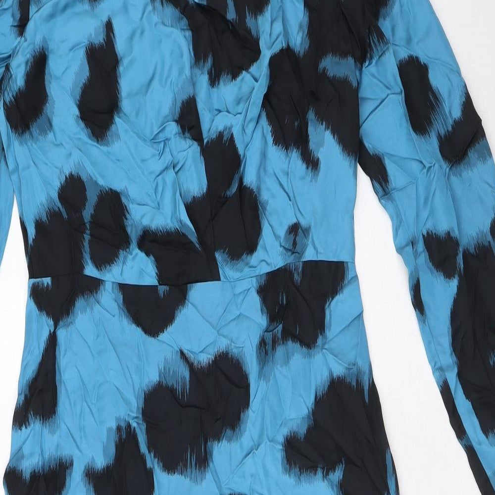 Autograph Womens Blue Geometric Viscose A-Line Size 10 Round Neck Zip