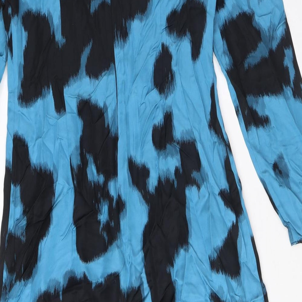 Autograph Womens Blue Geometric Viscose A-Line Size 10 Round Neck Zip