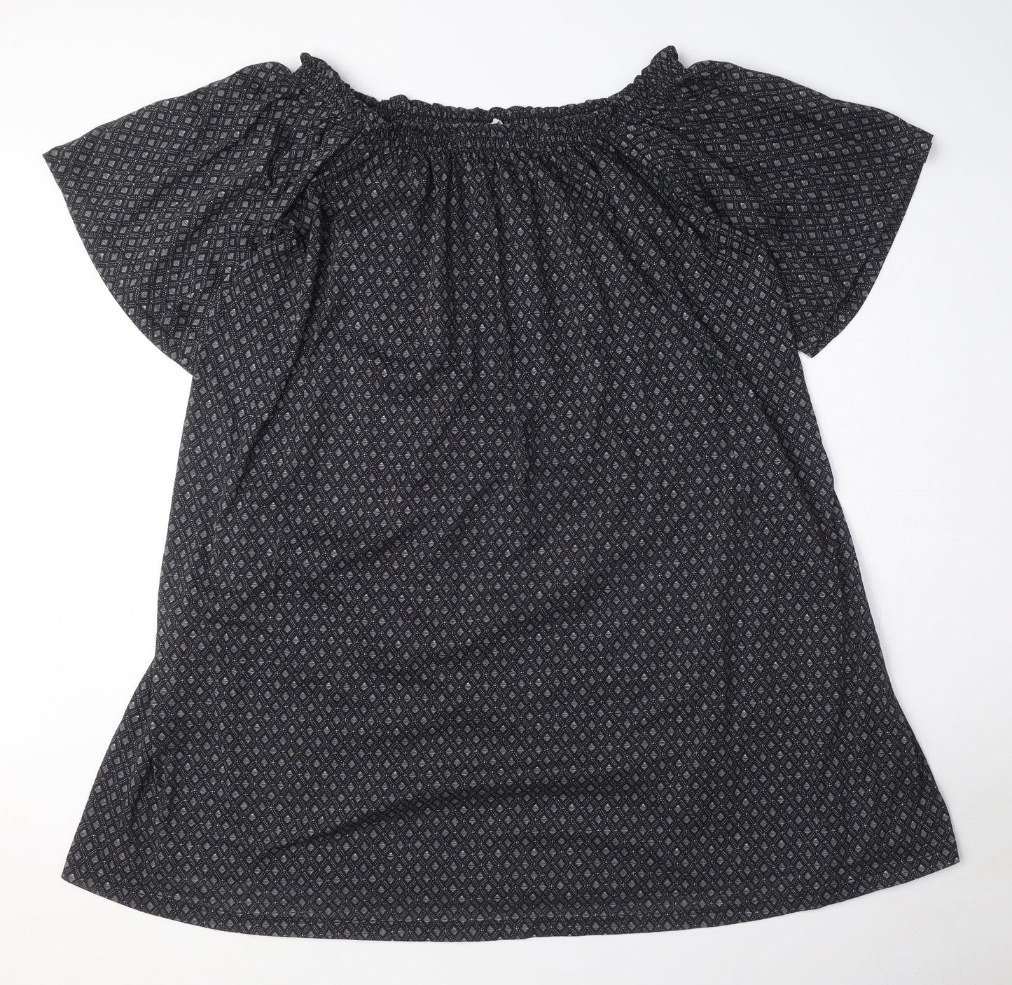 H&M Womens Black Geometric Polyester T-Shirt Dress Size S Off the Shoulder Pullover