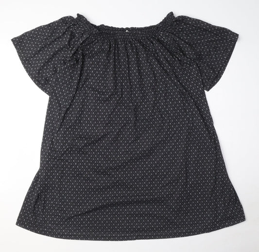 H&M Womens Black Geometric Polyester T-Shirt Dress Size S Off the Shoulder Pullover