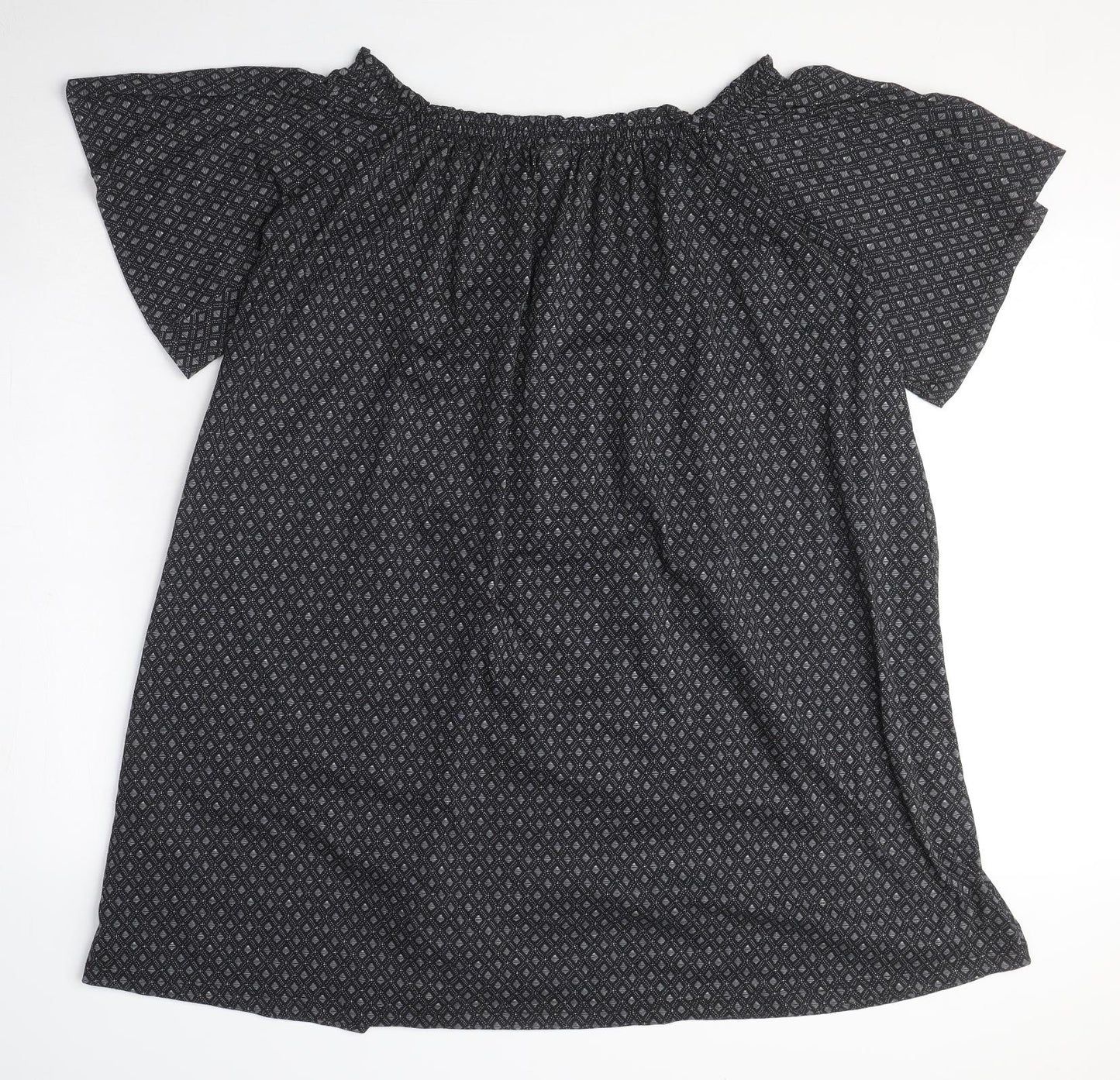 H&M Womens Black Geometric Polyester T-Shirt Dress Size S Off the Shoulder Pullover